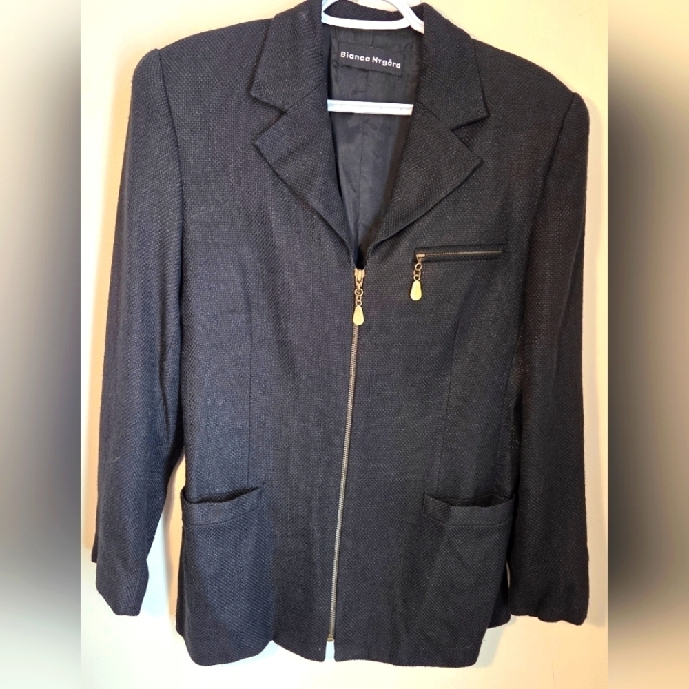 Bianca Nygard Womans Blavk Javket With Gold Zipper Detail Size MED No Tag